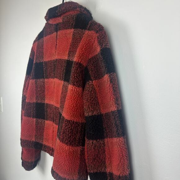 Noisy May Womens Full-Zip Sherpa Buffalo Plaid Orange/Black Trucker Jacket XS - Picture 6 of 11